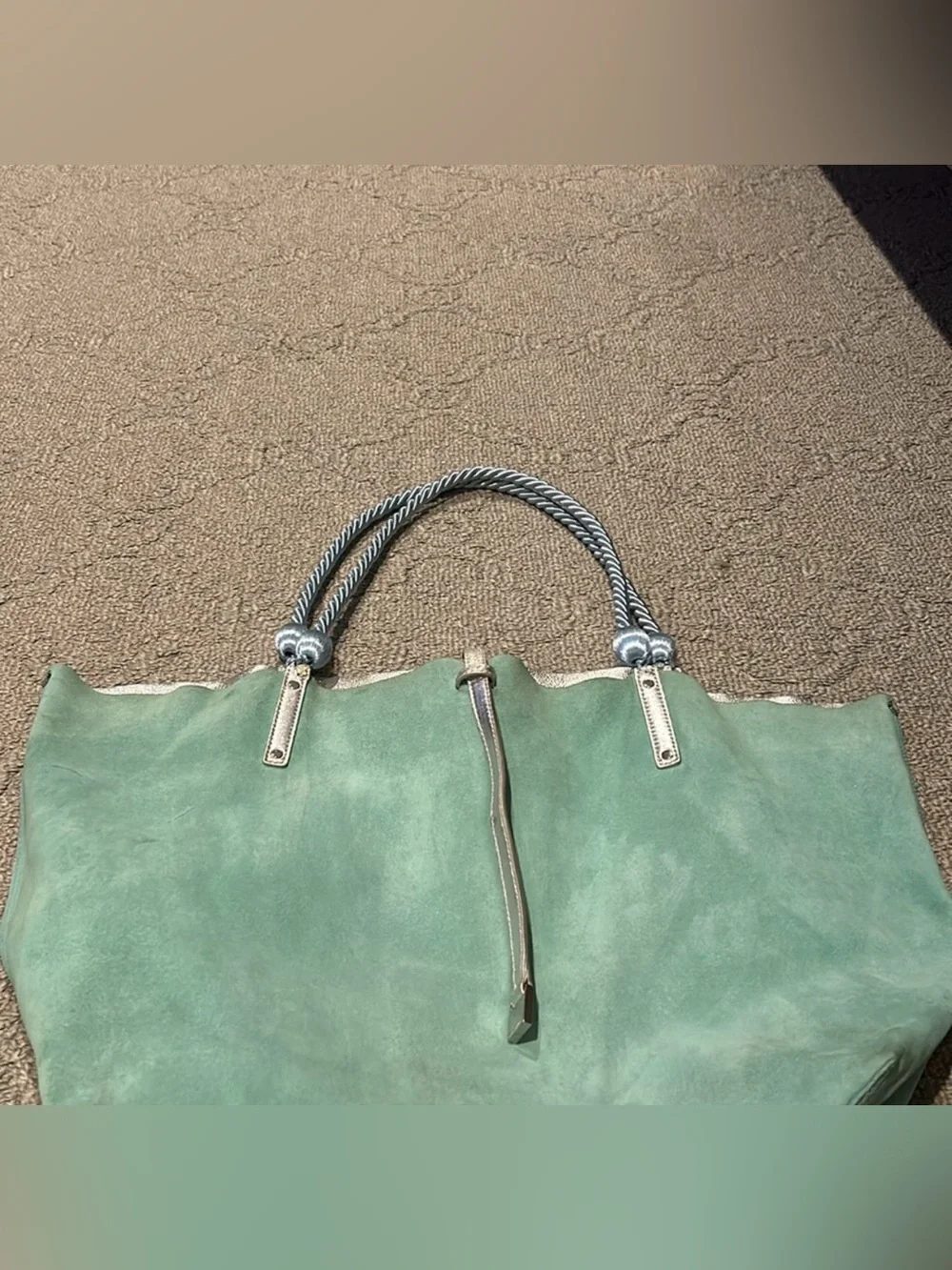 Tiffany & Co. Green Suede/Silver Metallic Reversible Tote with Silver Accents